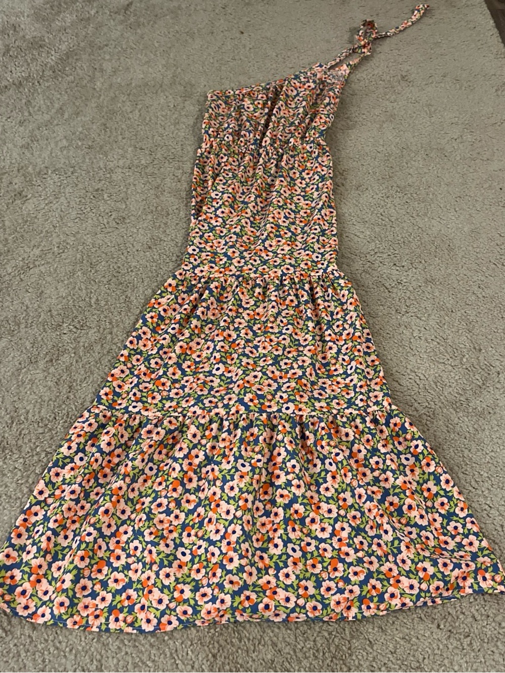 One-Shoulder Floral Maxi Dress in Navy and Peach